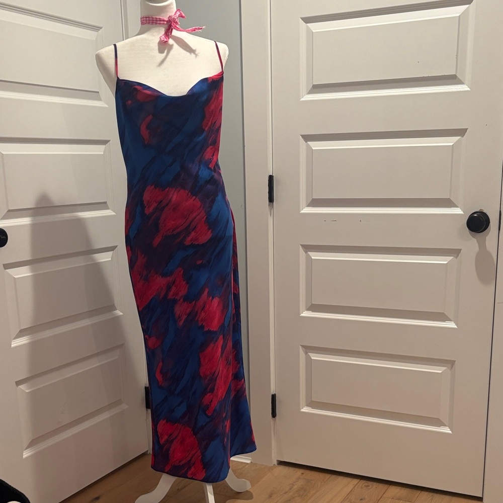 Elegant Blue and Red Women's Dress